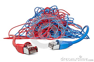 Two lan cables in tangled skein. 3D rendering Stock Photo
