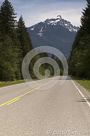 Two Lane Highway Winds Through North Cascade Mountains Washington Stock Photo