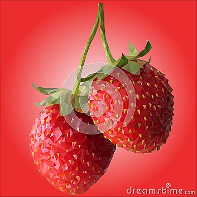 Two large strawberries are low poly Vector Illustration