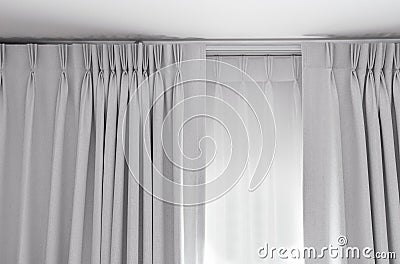 Two layers curtain with rails, installed on ceiling, translucent and blocking lights curtain Stock Photo