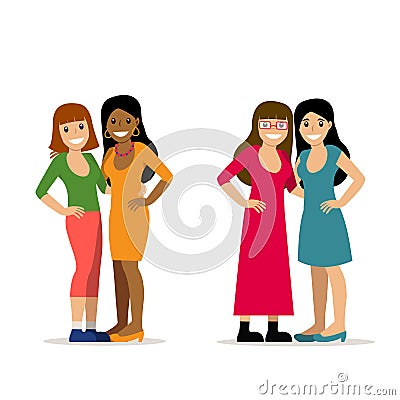Two lesbian couples Vector Illustration