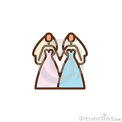 Two lesbian women`s marriage flat icon Vector Illustration