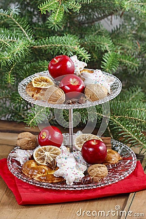 Two level dessert stand full of sweets Stock Photo