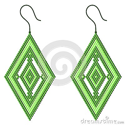 Two light and dark green rhombus-shaped earrings with a gap Stock Photo