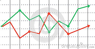Two lines are representing increasing and declining trends over a grid background, symbolizing market analysis Vector Illustration