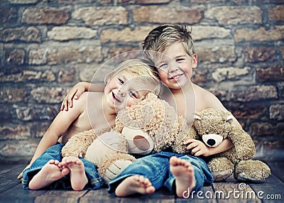 Two little boys enjoying their childhood Stock Photo