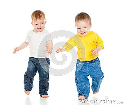 Two little boys playing game and running Stock Photo