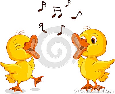 Two little chick cartoon singing Stock Photo