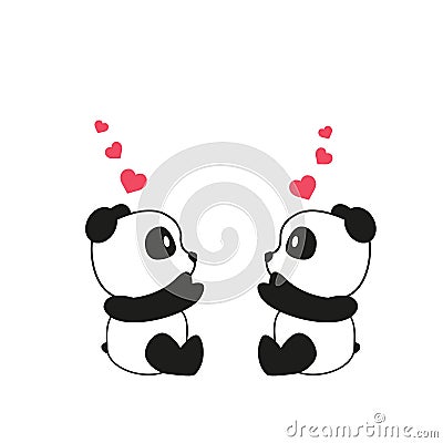 Two little cute pandas with pink watercolor hearts. Greeting card for Valentine s Day, Mother s Day, Father s Day, birthday, weddi Stock Photo