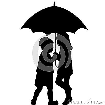 Two little girls under an umbrella Vector Illustration