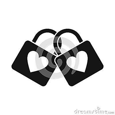 Two locked padlocks with hearts icon, simple style Stock Photo