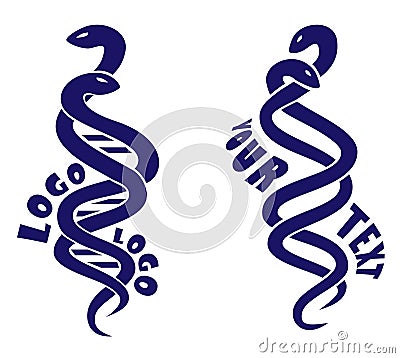 Two logotypes of snakes weaving each other and forming DNA picture. Vector Illustration