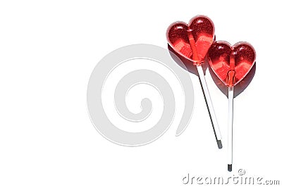 Two lollipops. Red hearts. Candy. Love concept. Valentine day Stock Photo