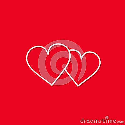 Two Love Hearts line icon isolated on red bakground. Vector Vector Illustration