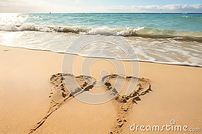 two love symbols etched into the sand on a beach Stock Photo