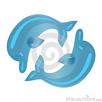 Two lovely dolphins jumping isolated on white background. Love dolphin. Vector illustration Cartoon Illustration