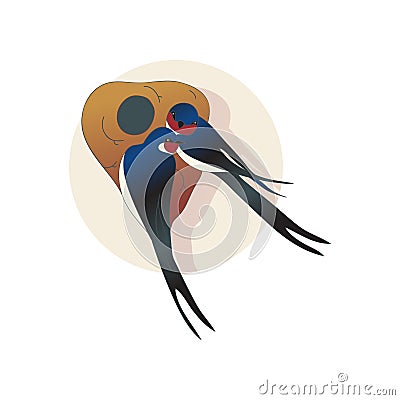 Two lovely martlets or swallows sitting near nest. Couple of birds. Wild creatures. Wildlife theme. Flat vector icon Vector Illustration