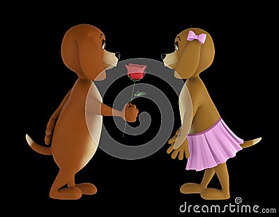 Two lover valentine dogs isolated on black background. 3d render Stock Photo