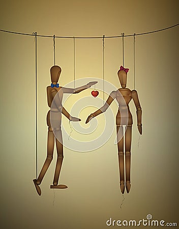 Two lovers concept, romantic valentine marionettes, be my valentine forever idea, Vector Illustration