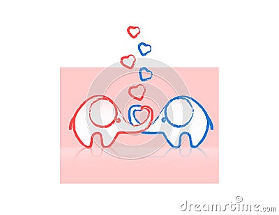 Two lovers an elephant,vector Vector Illustration