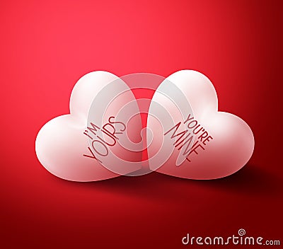 Two Lovers Hearts with You're mine and I'm Yours for Valentines Vector Illustration