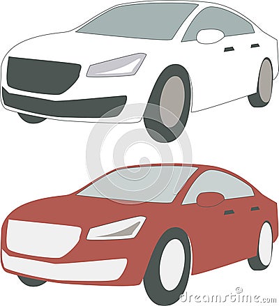 Two luxury cars, white and red Vector Illustration