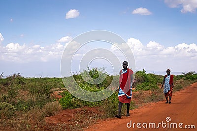 Two maasai men in traditional clothes, Kenya Editorial Stock Photo