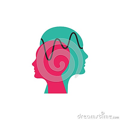 Two male abstract profiles. Coaching modern logo. Human heads and wave Vector Illustration