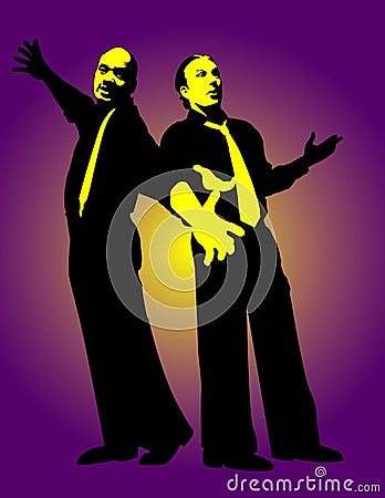 Two male entertainers singing Vector Illustration