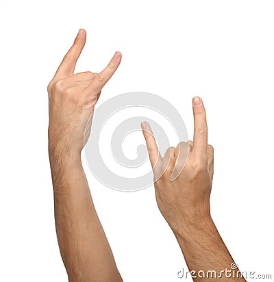 Two male hand signs. isolated on white Stock Photo