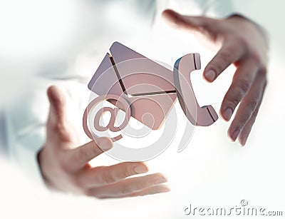 Two Male hands with silver communication icons Cartoon Illustration