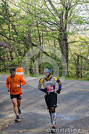 Two Male Runners, 2021 Blue Ridge Marathon Editorial Stock Photo