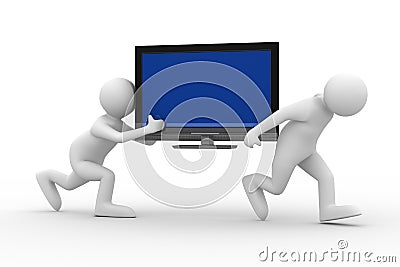 Two man carry TV Stock Photo