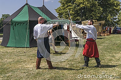 Two Man fight in medieval costume Editorial Stock Photo