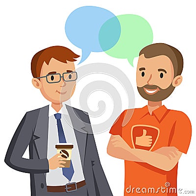 Two man talking. Meeting of friends or colleagues. Vector Vector Illustration