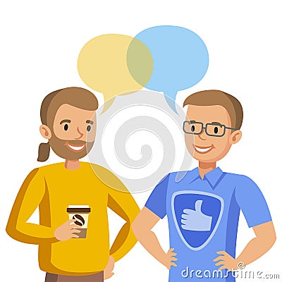 Two man talking. Talk of friends or colleagues. Vector Vector Illustration