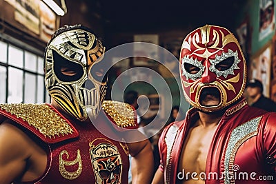 Two masked Lucha libre wrestlers before the fight Stock Photo