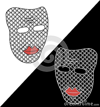 Two masks on white and black background. White and black masks. Fancy masks. Unusual masks. Masks with pattern in the Vector Illustration