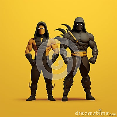 Hyper-detailed Rendering Of Violent Cartoon Characters In Black And Yellow Cartoon Illustration