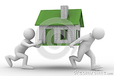 Two men carry house Stock Photo