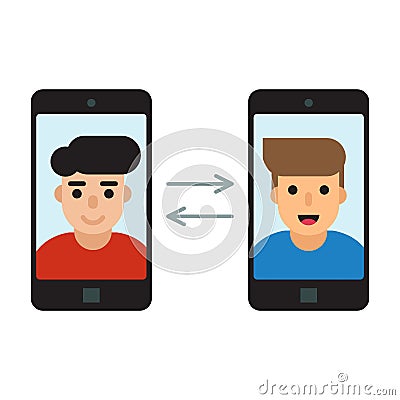 Two men communicate with mobile phones Vector Illustration