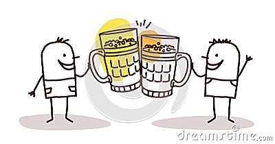 Two men drinking beer Vector Illustration