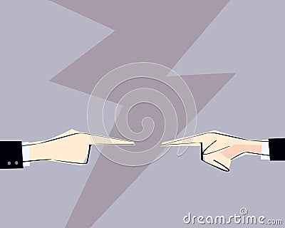 Two men hands with pointing finger directed at each other. Vector illustration. Concept of arguing, accusation, business responsib Vector Illustration