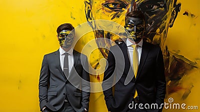 Human Resources Specialist In Yellow Suit And Black Mask Stock Photo