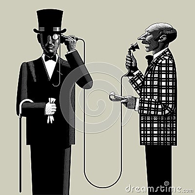 Two men with a phone Vector Illustration