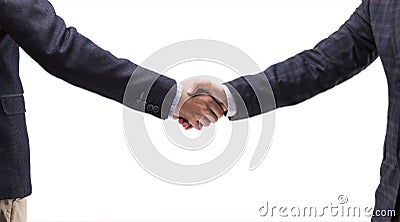 Two men in suits shake hands Stock Photo