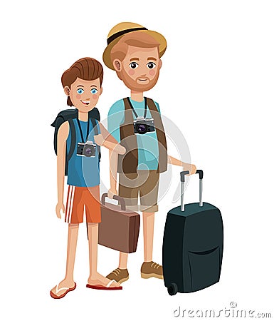 Two men young senior tourist traveling Vector Illustration