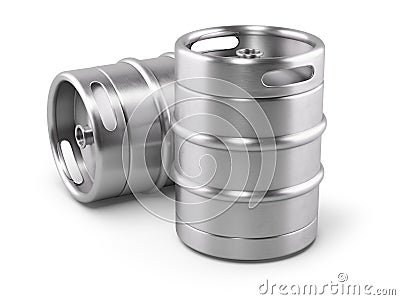 Two metal beer kegs. 3D render Stock Photo