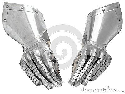 Two metal knight`s glove. Stock Photo