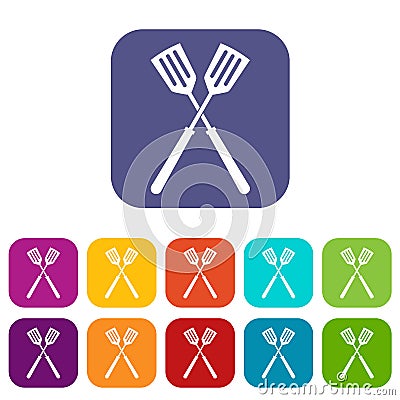 Two metal spatulas icons set flat Vector Illustration